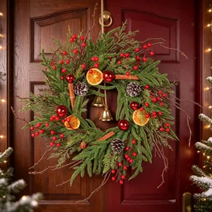 Retro Christmas Wreath Norfolk Pine Needle Door Hanging Dried Orange Slice Holiday Home Decor