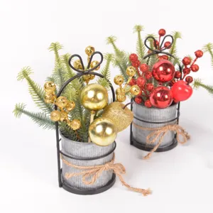 Weihnachten Desktop verzinkter Eimer Topfpflanze Dekoration künstliche Tannenzweig Beere