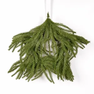 Christmas pentagram rattan ring wall hanging festive home decor green pine needle garland