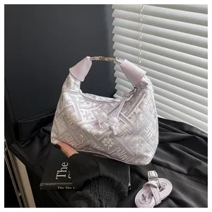 Chinese style embroidered shoulder bag, elegant purple handbag with fine pattern, chic design.