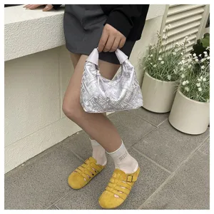 New Chinese style metallic silver shoulder bag trendy fashion hobo handbag for women daily wear