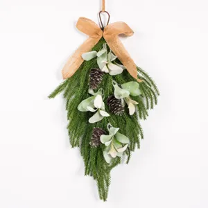 Christmas teardrop swag artificial pine needle hanging decor with pinecones for home stairs.