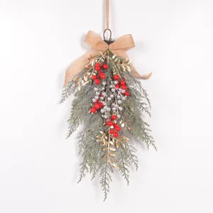 Christmas Artificial Hanging Greenery Pine Branch Red Berry Teardrop Wreath Festive Home Door Wall Decoration
