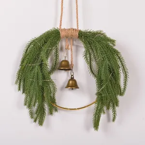 Christmas Norfolk pine wreath wall hanging with bells string lights holiday home decor