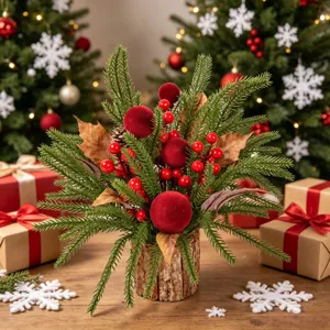 Weihnachten künstliche Tannennadeln und Beeren Bonsai im Rindentopf für Tischdeko