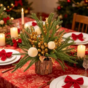 Weihnachts dekorative Bonsai Simulation Tannennadeln Beeren Rinde Topf Tisch Ornament