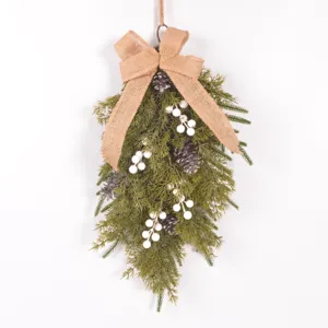 Weihnachtstropfen Girlande künstliche Tannenzweige Zapfen Beeren Jute Schleife Deko Neu