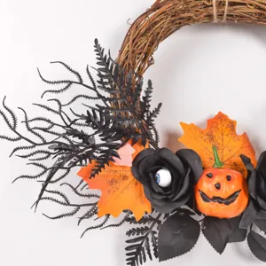 Halloween wreath decoration autumn artificial pumpkin door hanging dark holiday home party wall decor