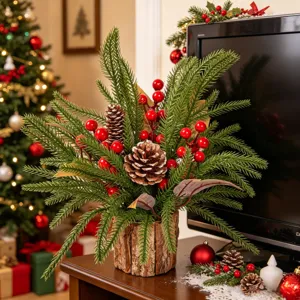 Weihnachtliche Tannennadel Beeren Topfpflanze Desktop Dekoration künstliche Grünpflanze festlich
