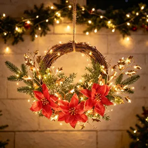 Ghirlanda di Natale artificiale luminosa decorazione murale da appendere festiva dettaglio