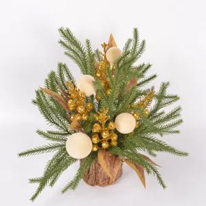 Weihnachtsdeko Bonsai Simulation Norfolk Fichte Beeren Rindentopf Tischschmuck Dekoration