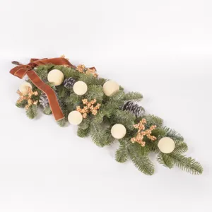 Christmas teardrop swag artificial pine branch flocked balls velvet bow holiday door wall decor