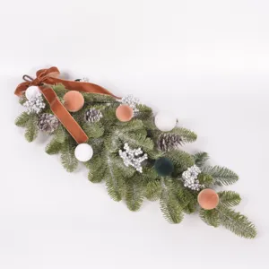 Christmas artificial pine teardrop swag with velvet bow balls and pinecones for door decor