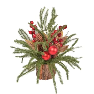 Kerst buredecoratie bonsai kunstmatige dennennaalden bessen schors pot vakantie ornament