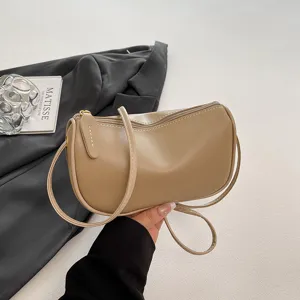 Retro khaki Polyurethan Schulter Umhängetasche Knödel Tasche Detailansicht Damen Herbst Mode.