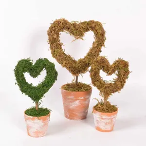 Heart-shaped moss topiary potted plant retro distressed terracotta pot desktop decor item