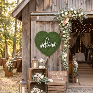 Segno di benvenuto in muschio conservato a forma di cuore decorazione matrimonio rustico