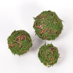 Handcrafted natural moss rattan balls for garden floral decoration and wedding displays.