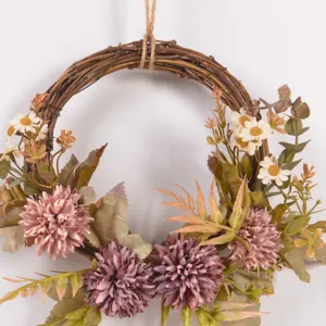 Autumn artificial flower wreath vintage hanging decor for home wall wedding door decoration.