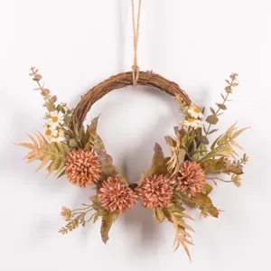 Autumn artificial flower wreath home wall hanging retro fake plant decor for door wedding