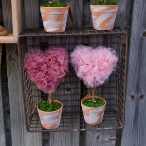 Heart-shaped tulle topiary potted plant romantic wedding table home decor gift set