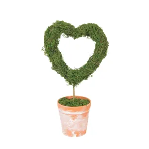 Heart moss potted plant retro distressed pot green topiary for Valentine wedding desktop decor
