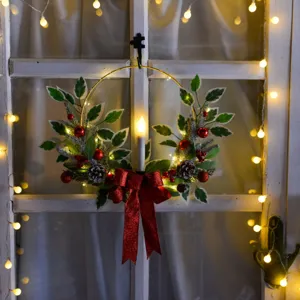 Couronne de Noël bougeoir anneau en fer déco maison plante artificielle cintre porte nœud