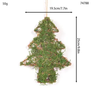 Preserved moss rattan Christmas tree pendant, forest style green moss hanging decor.