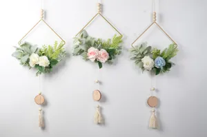 Nordic Geometric Metal Wall Hanging Artificial Flower Home Decor Pendant Tassel Accent