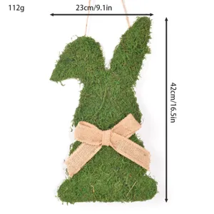 Letrero colgante de conejo de musgo de Pascua con lazo de yute, ideal para decoración de pared.