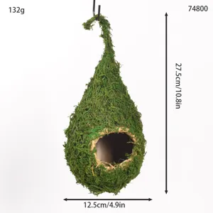 Natural moss hanging bird nest birdhouse, teardrop shape garden yard outdoor hanging decoration.