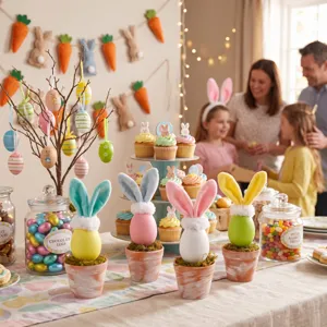 Easter Egg Rabbit Potted Ornament Simulation Moss Colorful Eggs Flannel Rabbit Ears Festival Home Table Decoration