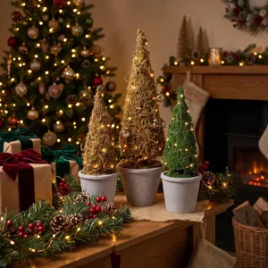 Albero di Muschio di Natale Miniatura Retro Ornamento da Scrivania Pianta Verde Artificiale Decorazione per Feste a Casa