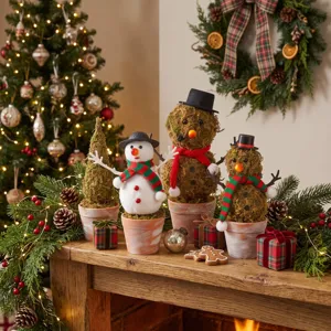 Handmade Moss Snowman Potted Plant Ornament Christmas Holiday Desktop Decoration Retro Pot Home Window Scene Layout