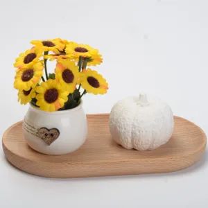 Mini Sunflower Ceramic Potted Plant with Cute White Pumpkin Wooden Tray Home Decor Set
