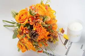 Autumn artificial flower bouquet retro rose fake flowers for home wedding decor detail