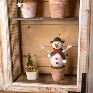 Handmade moss snowman potted plant Christmas desktop decor retro home showcase display ornament