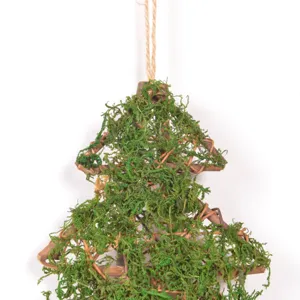 Rattan preserved moss Christmas tree hanging ornament, natural forest style wall decor.