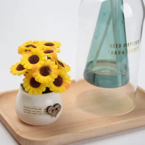 Mini artificial sunflower potted plant ceramic flower desk home decoration item gift