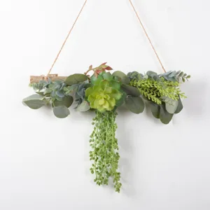 Planta Suculenta Artificial Colgante de Pared Palo de Madera Falso Follaje Decoración de Pared Para Hogar Sala Tienda
