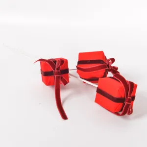 Red velvet gift box Christmas tree decoration picks, DIY floral arrangement ornaments.