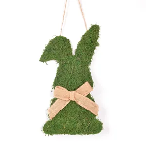 Conejo de pascua de musgo cartel colgante lazo yute decoracion de pared verde artesania fiesta