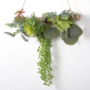 Planta artificial suculenta madera colgante de pared planta verde falsa decoracion.