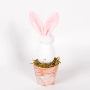 Easter egg bunny potted plant cute plush rabbit ears moss home holiday decor detail view