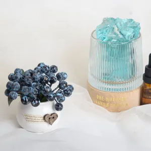 Crystal ore diffuser with glass cup and wooden base, elegant aromatherapy decor for home.
