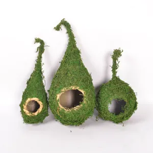 Natural moss hanging bird nest set, handmade garden decorative birdhouse for yard outdoor decor