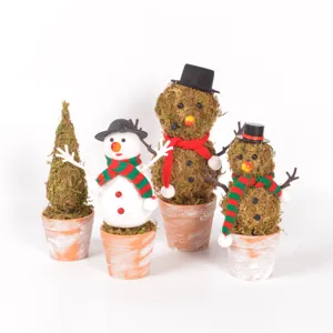Handmade moss snowman potted plants Christmas desktop decor vintage pots holiday window display