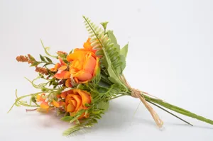 Artificial autumn rose flower bouquet, fake floral arrangement for home decor wedding