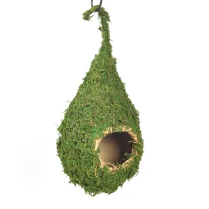 Natural moss hanging bird nest teardrop shaped garden yard decorative birdhouse shelter