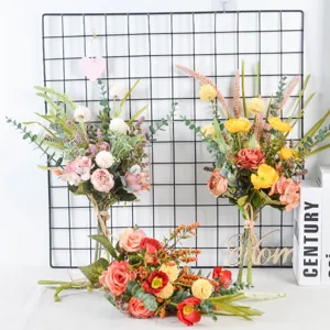 Vintage Autumn Artificial Silk Flower Bouquet Fake Floral Arrangement For Home Wedding Party Hotel Photography Decor